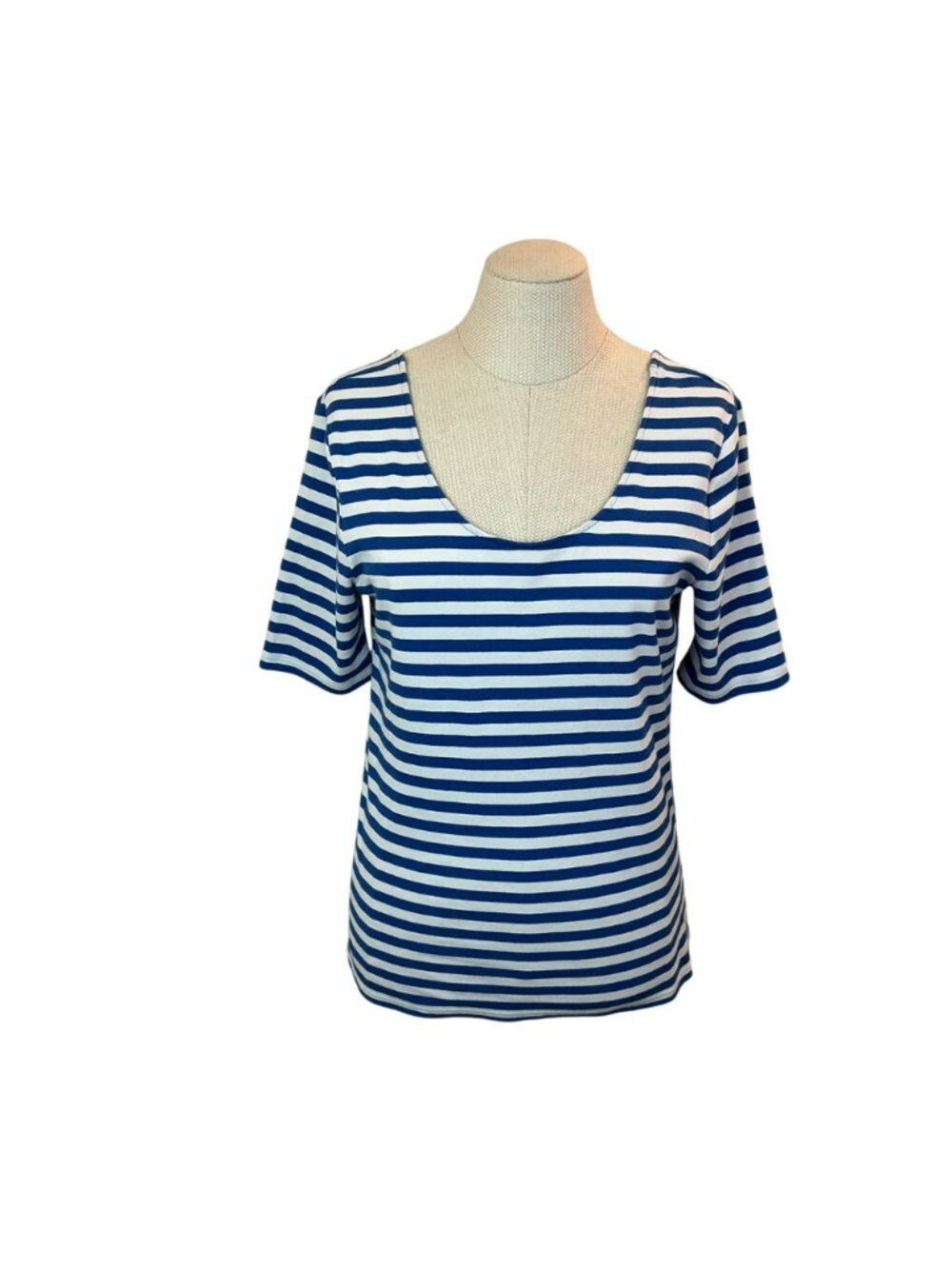 Lauren Ralph Lauren Scoop Neck Striped Short Sleeve Top Womens XL Blue White - Picture 8 of 10